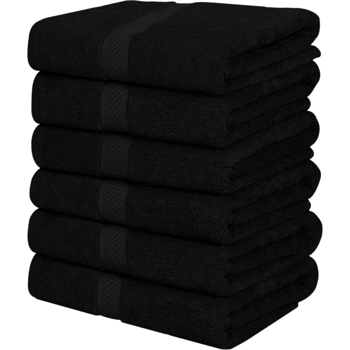 Utopia Towels - 6-Pack medium-sized bath towels made of 100% cotton with hanging loops, 60x120 cm shower towels, soft and absorbent towels (Black)