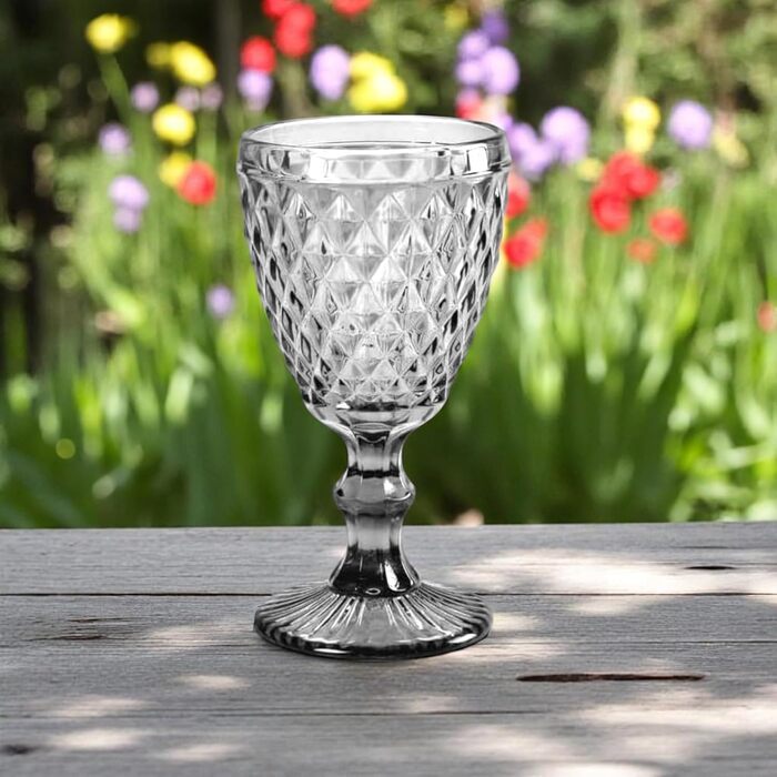 Вінтажний набір з 6 кольорових склянок та келихів з діамантовим візерунком (сітка), келихи Long Drink, келихи для коктейлів з тисненням, склянка, келих, бокал, склянка для води, келих-кубок (сірий бокал)