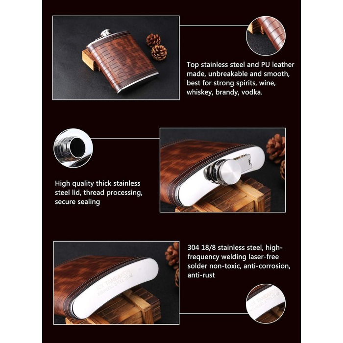 Фляга з імітацією шкіри крокодила, нержавіюча сталь, 510 мл, TANEAXON. Фляга для віскі та лікеру