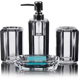Набір аксесуарів для ванної кімнати з акрилу преміум-класу (4 шт.): диспенсер для миючого засобу, дозатор для лосьйону, мильниця, стакан для ополіскувача, стакан для зубної пасти (чорний, матовий)