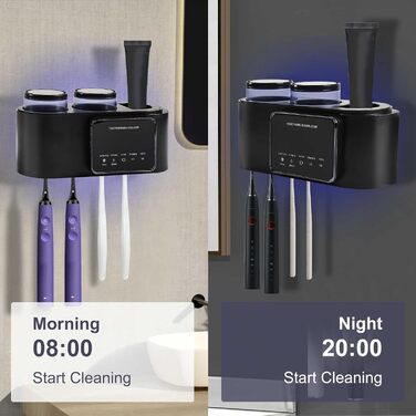 Toothbrush Holder Black, Holder for UV Toothbrush Sanitizer Wall Toothbrush Holder for 5 Toothbrushes, Drying and Cleaning Function for Toothbrushes