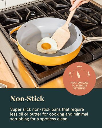 Набір посуду Caraway Deluxe антипригарний керамічний 16 предметів: каструлі, сковороди, кришки, кремовий колір - без PFAS та PFOA, для всіх типів плит, жаростійкий