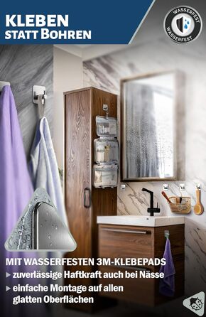 Набір гачків самоклеючих, 4 шт, нержавіюча сталь, для ванної кімнати, кухні, з водонепроникними клейкими подушечками