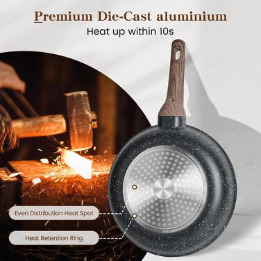 Набір посуду для індукційної плити 13 предметів з антипригарним покриттям, гранітний чорний, з кришками. Без PFOA, PTFE, PFOS