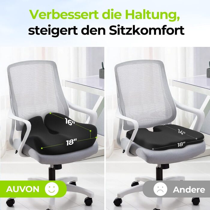 Ортопедична подушка для сидіння AUVON Kontur: для спини, куприка, ішіасу. Ергономічна подушка для офісу, авто, дому. З піною з пам'яті.