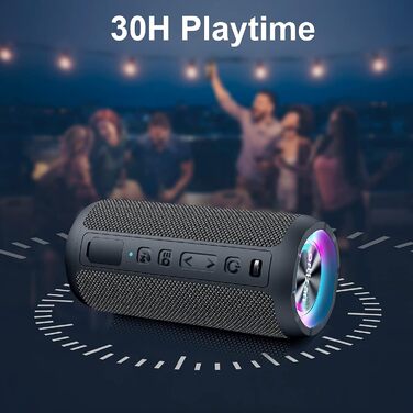 Портативна Bluetooth колонка Ortizan з підсвічуванням, IPX7 водонепроникність, подвійний бас, 30 годин роботи, функція гучного зв'язку, чорна