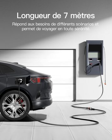 Кабель зарядки Tomons для електромобілів, 32A, 3-фазний, Тип 2, з чохлом та мікрофіброю, сумісний з Tesla Model S/3/X/Y, Volkswagen ID.3, ID.4 (22kW, 7м)