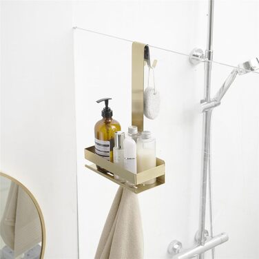 Kelelife Shower Shelf for Hanging, Gold Shower Shelf No Drilling, Stainless Steel Shower Shelf with Hooks for Frameless Glass Door, Shampoo Holder for Shower