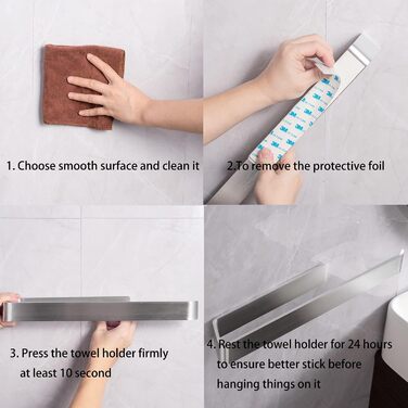 Тримач для рушників JS без свердління, сріблястий, 40 см