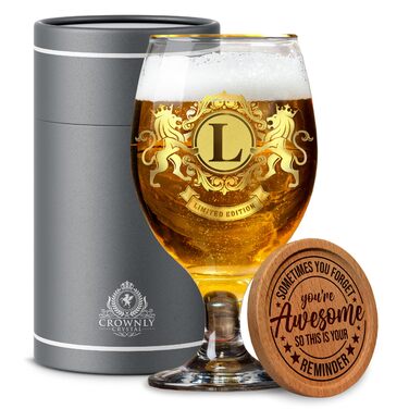 Пивний келих CROWNLY CRYSTAL® з гравіюванням для чоловіків: Персоналізований подарунок татові, дідусю, другу на день народження (S/L)
