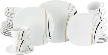 CreaTable Geschirrset Square City Line: 12-teilний сервіз для 6 осіб з порцеляни, сумісний з мийною машиною та мікрохвильовою піччю