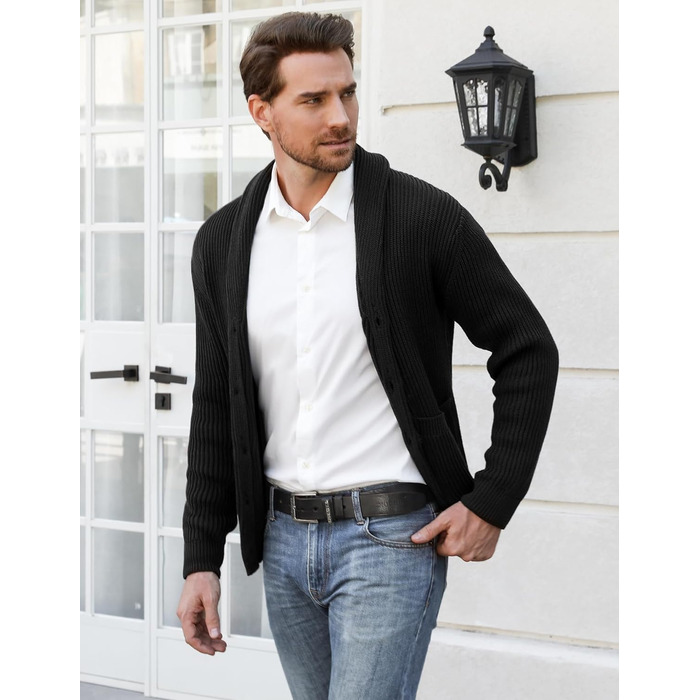 iClosa Кардиган чоловічий з V-подібним вирізом, легкий, в'язаний, з ґудзиками, чорний (Y-schwarz), XL