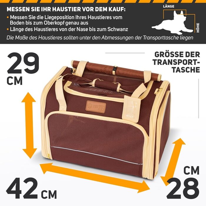 Транспортна переноска для котів та собак, переноска для маленьких собак та котів, коричнева (42 x 29 x 28 см)