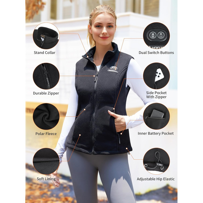 Електрична гріюча жилетка для жінок, чорна, з акумулятором 7.4V 10000mAh, 3 режими нагріву, ідеальний подарунок на Різдво