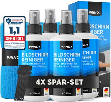Набір для чищення екранів PRINOX 250 мл: мікрофібра, пензлик | Для мобільних, ноутбуків, ТВ (LCD, LED, OLED, QLED, TFT) | Від жиру та відбитків пальців