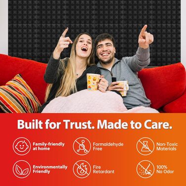 Акустичні пірамідні панелі для звукоізоляції стін та стелі, вогнестійкий шумопоглинаючий поролон для студії, 30x30x5 см, чорний, 24 шт.