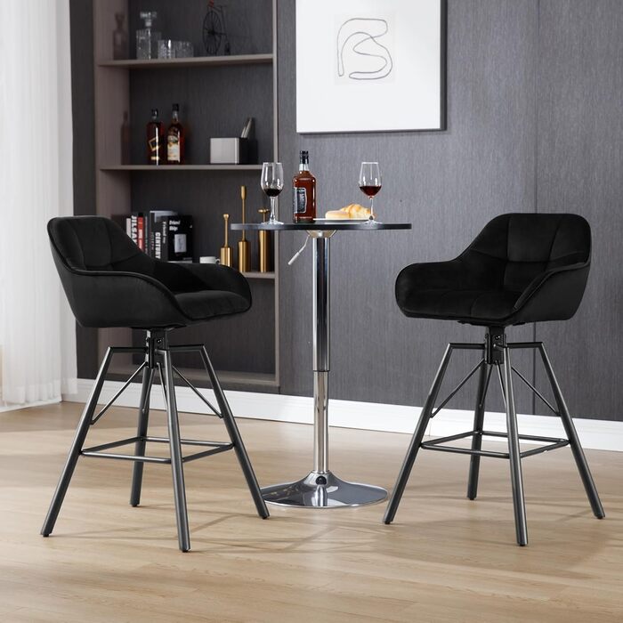 WOLTU 2-Piece Velvet Bar Stool Set with Backrest - Swivel, Padded, Metal Frame - Bistro & Counter Height Stools