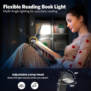 LED лампа для читання Maxtachi - кріплення на книгу, 3 кольори, регулювання яскравості, USB, сірий, для дітей