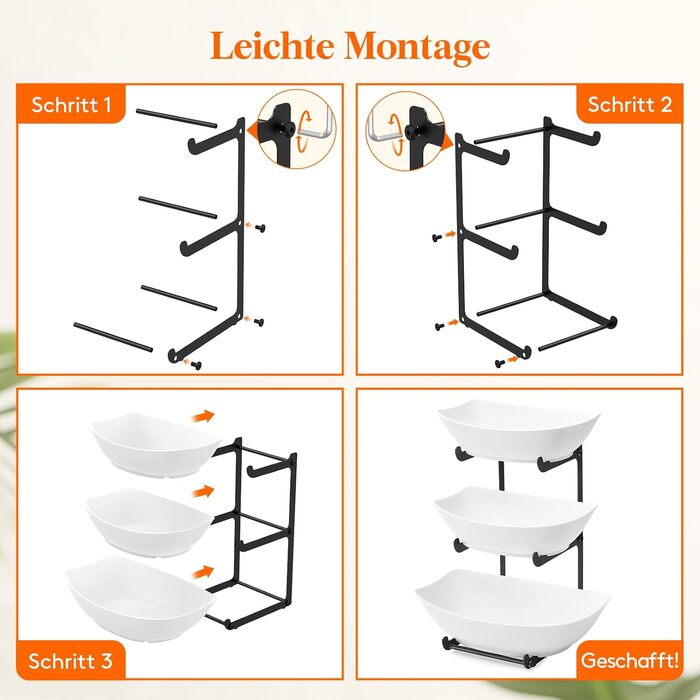 Підставка для фруктів та закусок Lifewit з 3 ярусами, біла, для буфетів, фруктів, снеків, овочів, тістечок, десертів, чорна