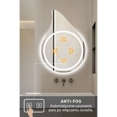 LED-дзеркало у ванну 60x85 см у формі краплі з підсвіткою та функцією ANTI-FOG (запобігання запотіванню)