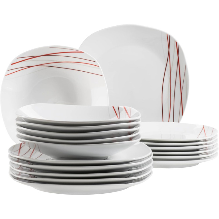 Набір посуду Masér Sencilla, 18 предметів: тарілки для супу, десертні тарілки, тарілки для їжі, порцеляна, білий