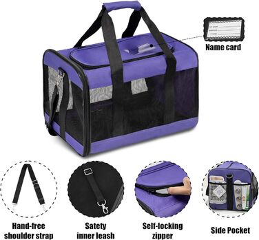 Транспортна переноска для собак та котів HITSLAM, складана, фіолетовий колір, розмір M (середній/великий), для авіаперельотів