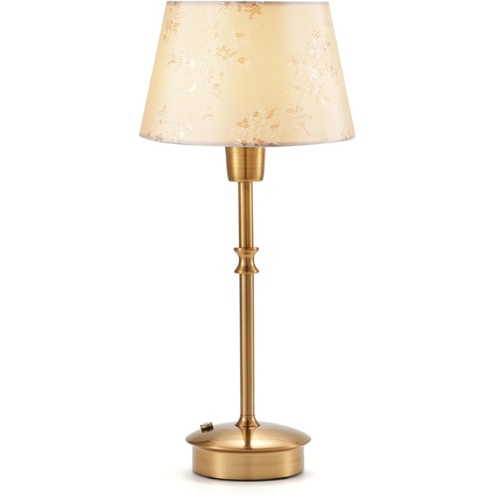 Настільна лампа OCEST на акумуляторі, сенсорне керування, регульована яскравість, для дому, кухні, тераси, їдальні (античне латунь-лінолеум), плафон з шовку 35,5 см