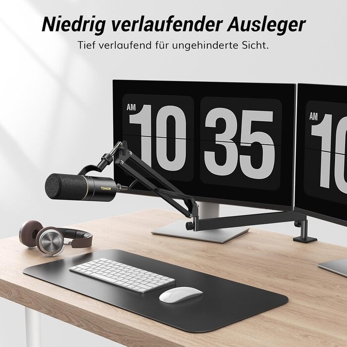 Кріплення для мікрофона TONOR T20LP, низькопрофільний тримач з регулюванням, для геймінгу та подкастингу, чорний, з видимою пружиною