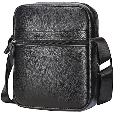 Чоловіча сумка через плече Leathario з натуральної шкіри, велика місткість, чорна