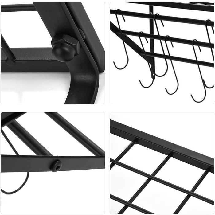 Ejoyous Kitchen Shelf Pan Shelf Kitchen Storage, Kitchen Wall Shelf Kitchen Wall Shelf Kitchen Holder Pan Holder with 10 S-shaped Hooks for Hallways Kitchen Bathrooms 60 x 25 x 25 cm