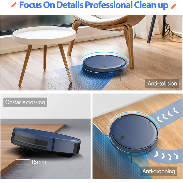 Робот-пилосос та миючий робот 2-в-1 з Wi-Fi, керуванням через додаток та пультом, потужне всмоктування, контейнер для пилу та бак для води, самостійна зарядка, ідеальний для шерсті тварин та твердих підлог, блакитний
