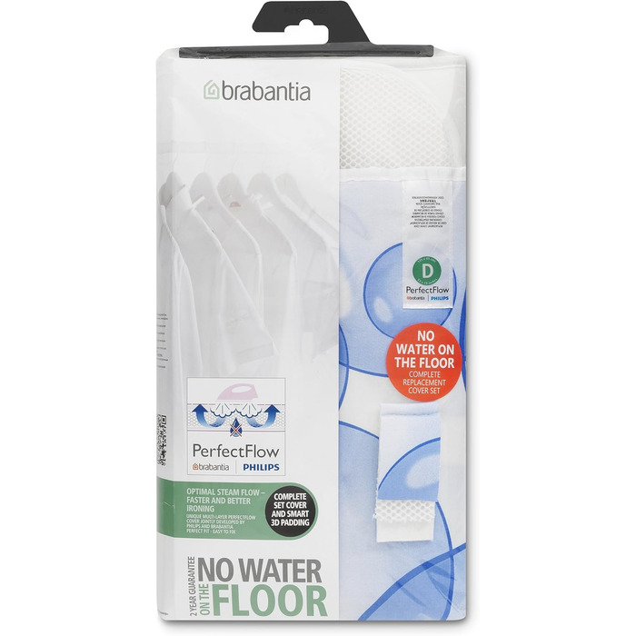 Чохол для гладильної дошки Brabantia PerfectFlow Bubbles 135x45 см - 3-шаровий, для кращого проходження пари та поглинання конденсату