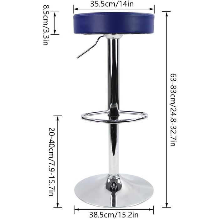 KKTONER Adjustable Height Swivel Bar Stool - SPA, Office & Task Chair with PU Leather (Blue)
