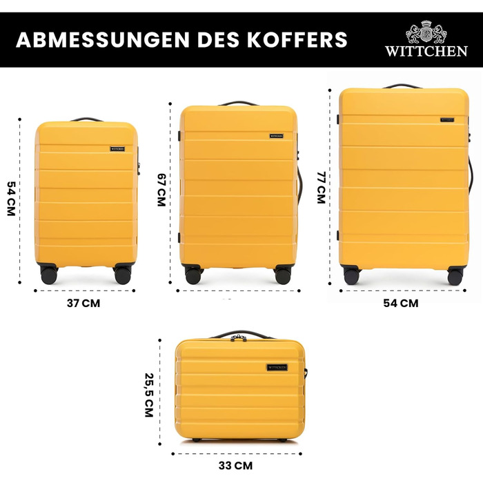 Набір валіз WITTCHEN COMODO Line: 4 шт. з ABS, телескопічний ручка, TSA-замок, 4 колеса, жовтий