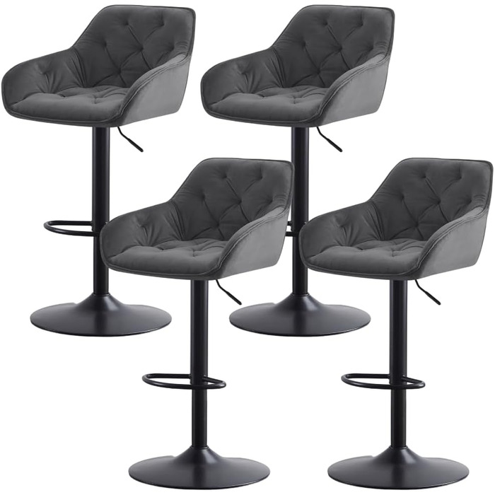 JaHECOME Adjustable Bar Stools Set - 4 Grey Counter Height Stools with Backrest for Kitchen Bar - Velvet Upholstered