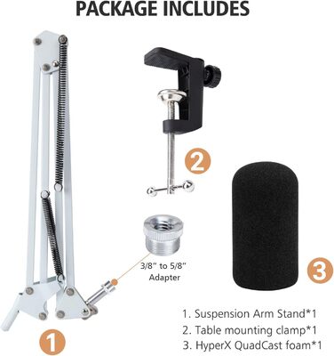 Підставка для мікрофона SUNMON для HyperX QuadCast та інших моделей, регульована, з адаптером 3/8' - 5/8', комплект з пінопластовим захистом