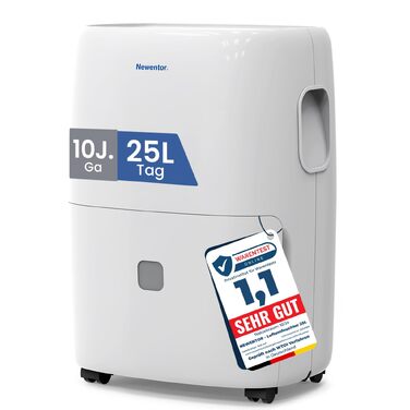 Електричний осушувач повітря Newentor 25L для дому та підвалу (до 80м²), з таймером, фільтром та дренажним шлангом