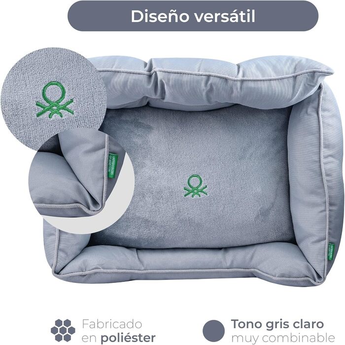 UNITED COLORS OF BENETTON. Pets - Dog bed, ergonomic bed, for medium-sized dogs, made of polyester, machine washable, size M, (grey, 50 cm)