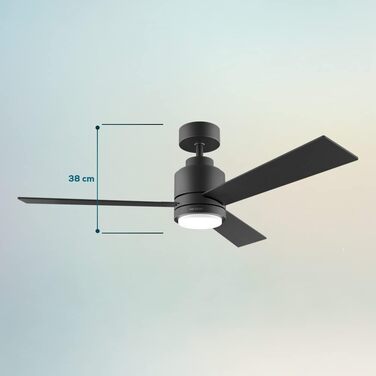 Стельовий вентилятор Cecotec EnergySilence Aero 4850 з підсвіткою, 48 дюймів, 3 лопаті, пульт, DC-мотор, 6 швидкостей, режим зима/літо, чорний