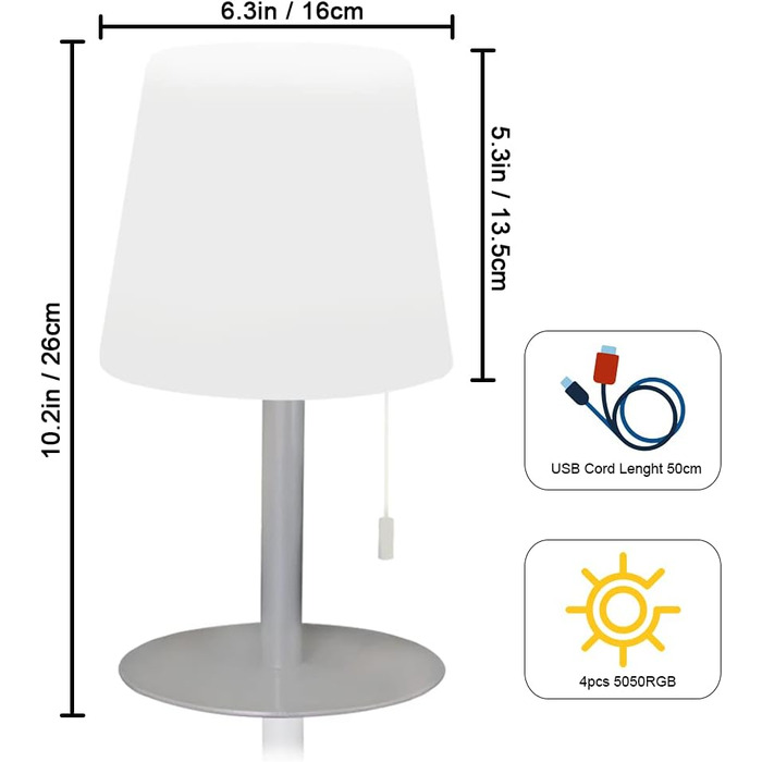 Led настільна лампа uuffoo для дому та саду: акумуляторна, 7 кольорів, USB-C, для спальні, кухні, балкону, кемпінгу (чорна, срібна)