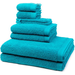 Möve - Superwuschel - 2 X Washcloth - 2 X Guest Towel - 2 X Shower Towel - 2 X Hand Towel in Set - Cotton (8-Piece Set Cornflower)
