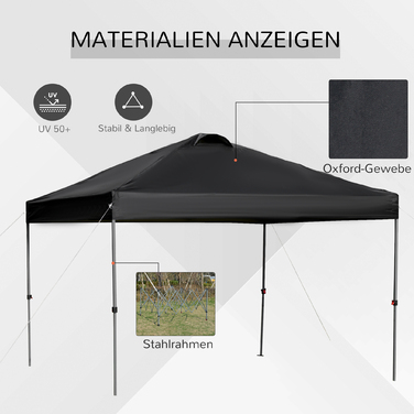 Outsunny Garden Gazebo 2.95x2.95m Folding Gazebo Pop-up with Stakes & Tie-Down Ropes Made of Oxford Fabric UV Protection Black