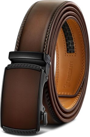 Чоловічий шкіряний ремінь KEMISANT з автоматичною пряжкою, 35 мм, без отворів, регульований розмір 115 см, темно-коричневий