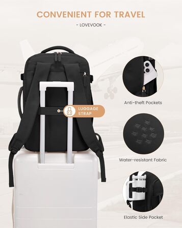 LOVEVOOK Рюкзак для ручної поклажі 40л, чорний, для подорожей, з відділенням для мокрого та сухого, для ноутбука, 45x36x20 см