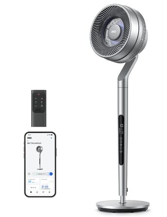 Вентилятор Dreo з інтелектуальним керуванням, висота 101,6–111,8 см, тихий DC вентилятор для спальні, кут огляду 120°+85°, повітряний потік 30,5 м, срібний