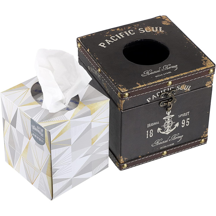BTSKY Wooden + PU Retro Household Office Tissue Box Holder Cover Napkin Holder Elegant and Stylish Home Decor (Dark Brown)