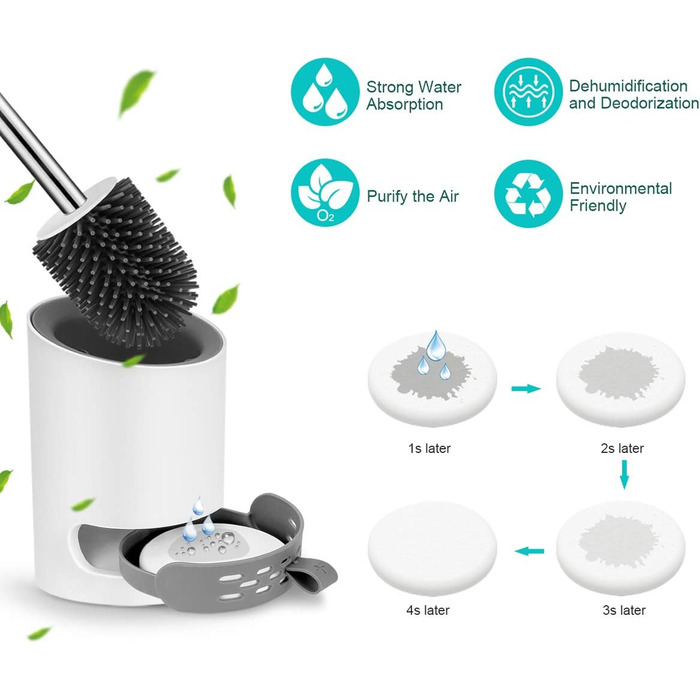 Набір для туалету: щітка з тримачем Silikon, довга ручка, швидке висихання, для ванної кімнати/гостьового WC, монтаж на стіну/стоячи (білий & чорний)