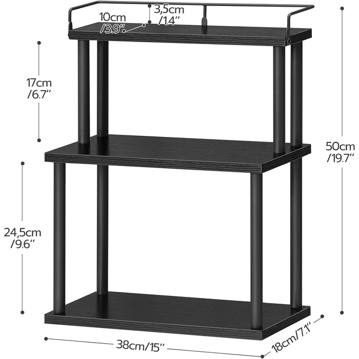 HOOBRO Spice Rack, Kitchen Shelf, 3-Tier Storage Shelf, Desk Organizer, for Kitchen Countertop, Desk, Study, Office, Vintage Brown EBF02TL01 (Black)