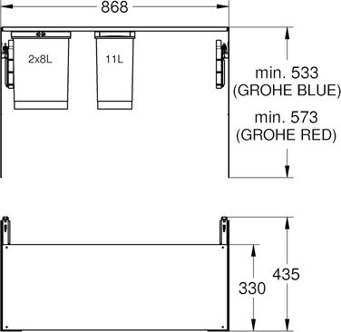 Система сортування сміття GROHE Blue Accessoires сіра, 3 секції (8л/8л/11л), 90 см — 40855000