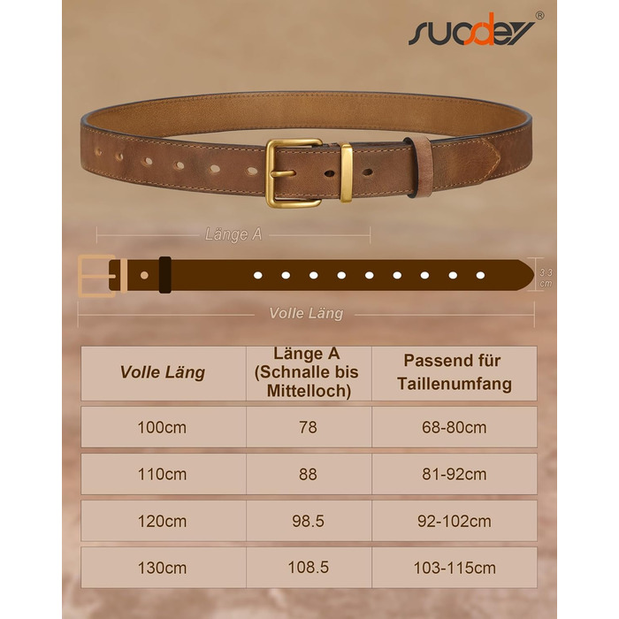 Жіночий шкіряний ремінь SUOSDEY вінтажний, коричневий, ширина 3.3 см, для джинсів, штанів, суконь, золота/срібна пряжка, розмір 68-80 см